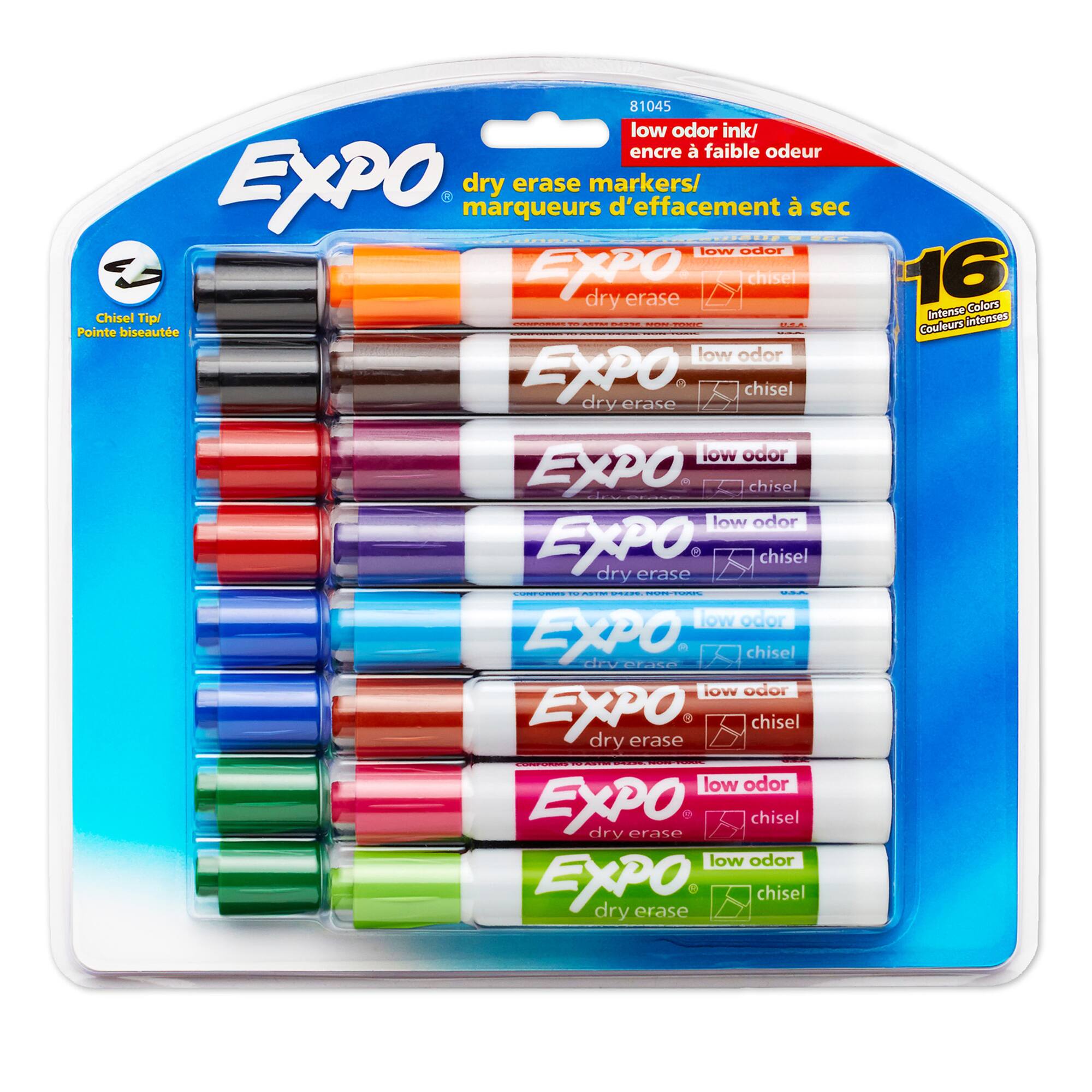 Expo® Low Odor Dry Erase Marker, Chisel Tip, Assorted, 16 Set